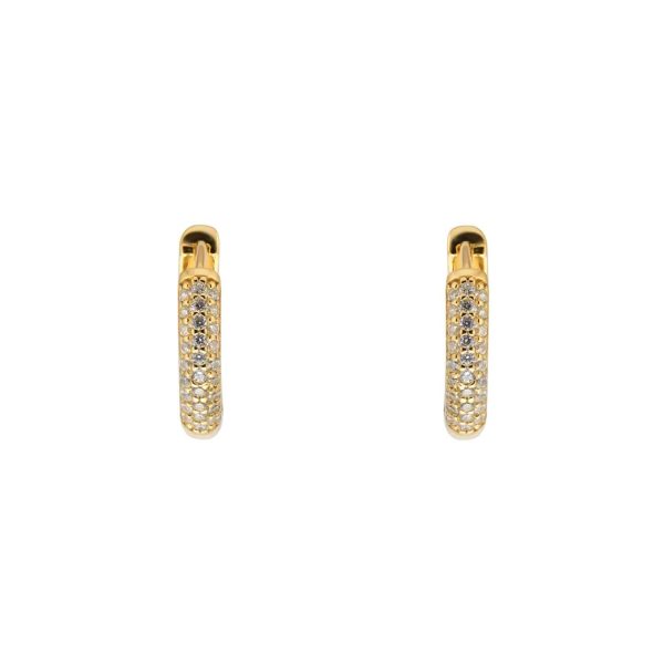 Yellow Gold Plated Silver Pave Cubic Zirconia Huggie Earrings - 图片 2