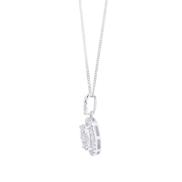 9ct White Gold 0.25ct Diamond Oval Cluster Pendant - 图片 2