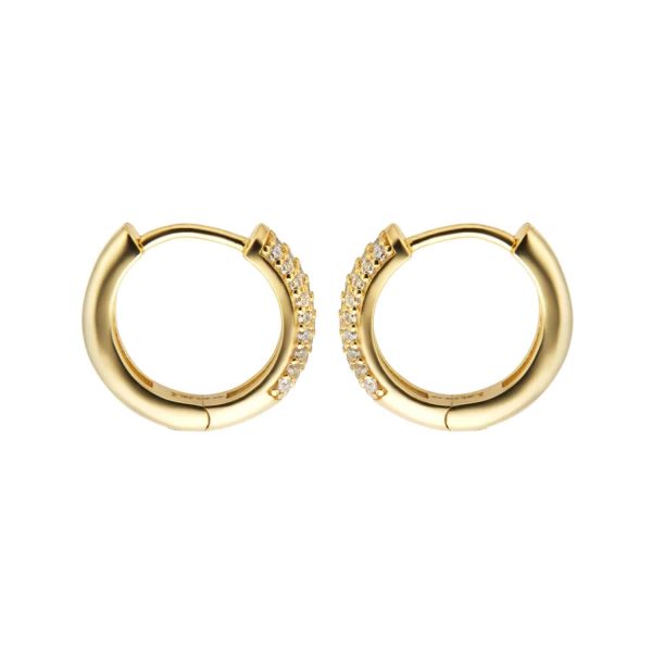Yellow Gold Plated Silver Pave Cubic Zirconia Huggie Earrings - 图片 3